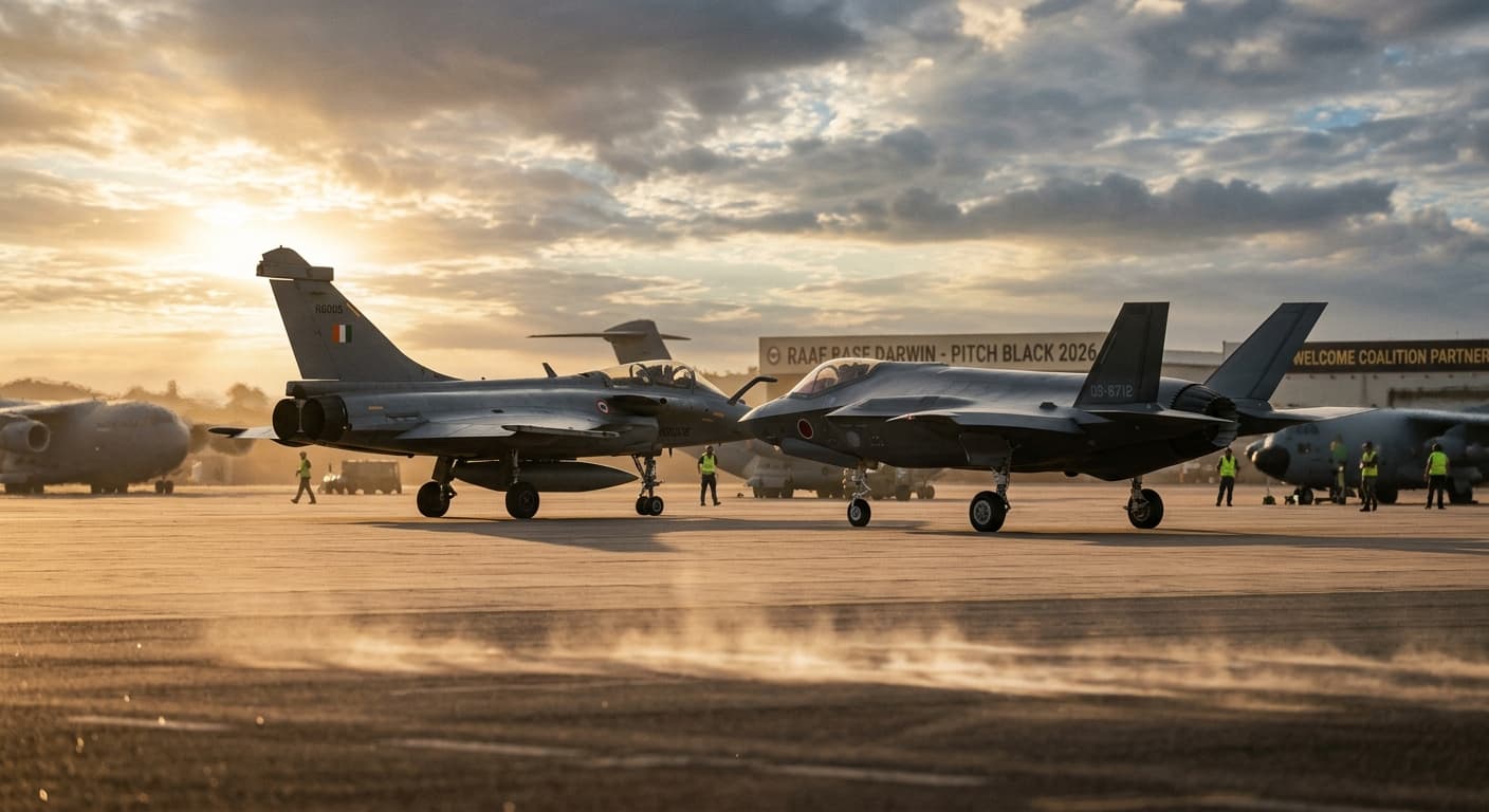 Rafales and F-35s Fly Together at Pitch Black