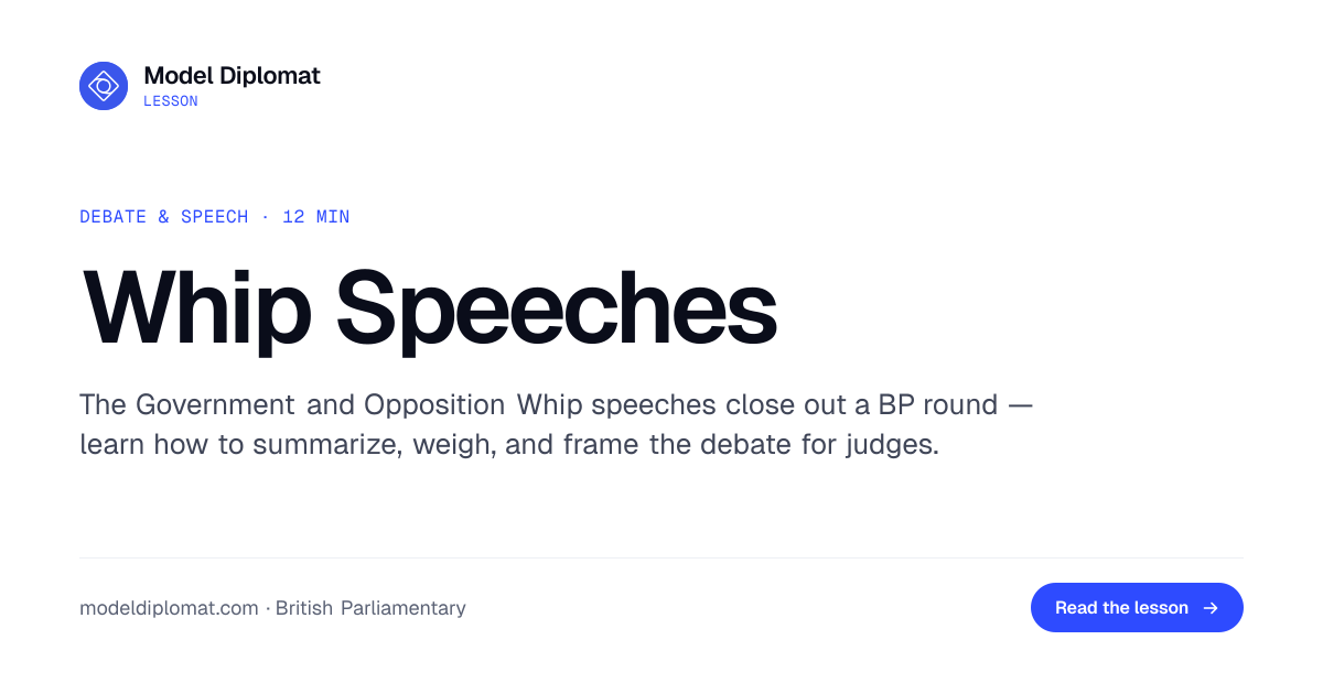 Whip Speeches in British Parliamentary Debate